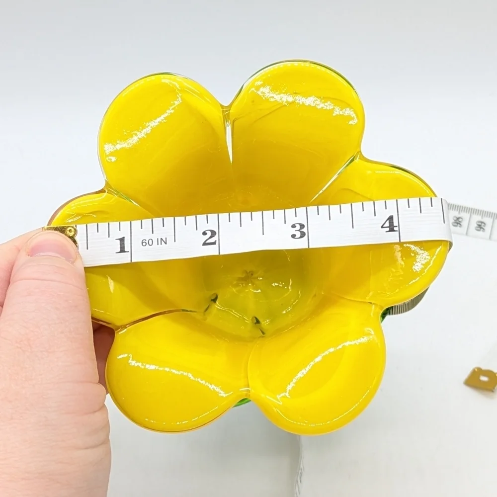 Handblown Yellow Green Floral Glass Tea Light Candle Holder